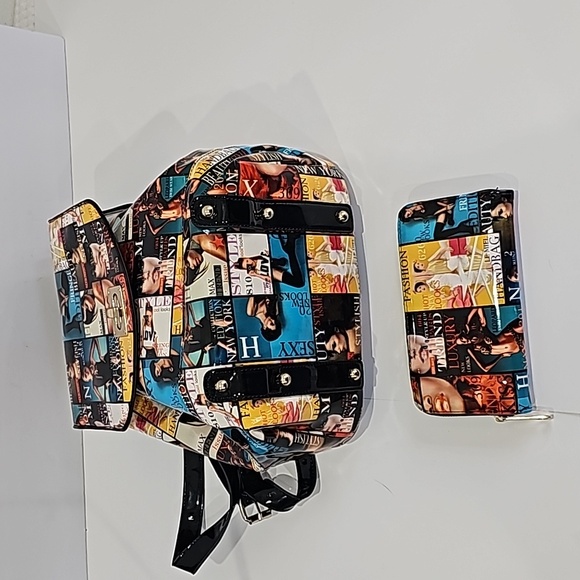 Magazine Cover Collage patent leather Backpack & Wallet Set - Picture 1 of 8